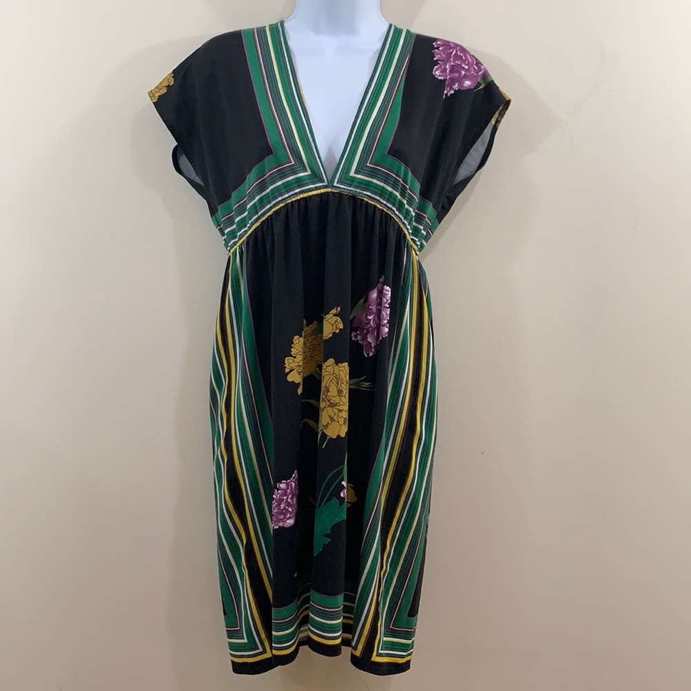 Karen T Floral Front & Back Deep V Dress  Size S